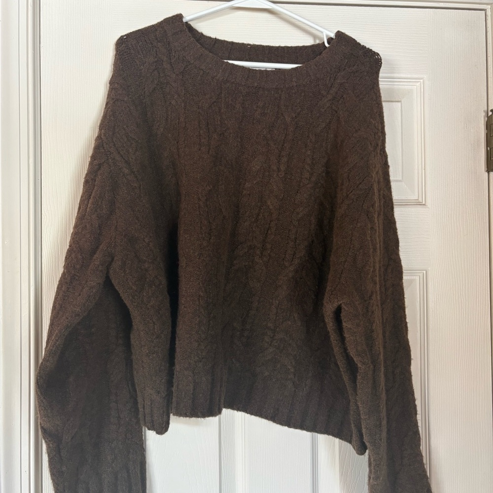 Universal Threads Dark Brown Cozy Cable Crewneck … - image 3